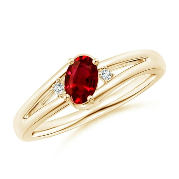 ANGARA Natural Ruby and Diamond Split Shank Ring in 14K Yellow Gold for Women (Size-6x4mm) | July Birthstone, Birthday, Anniversary, Jewelry Gift for Women | Natural Ruby Ring