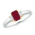 thumbnail image 1 of ANGARA Natural Ruby and Diamond Three Stone Ring in 14K White & Yellow Gold for Women (Size-6x4mm) | July Birthstone Jewelry for Her | Natural Ruby Rings, 1 of 12