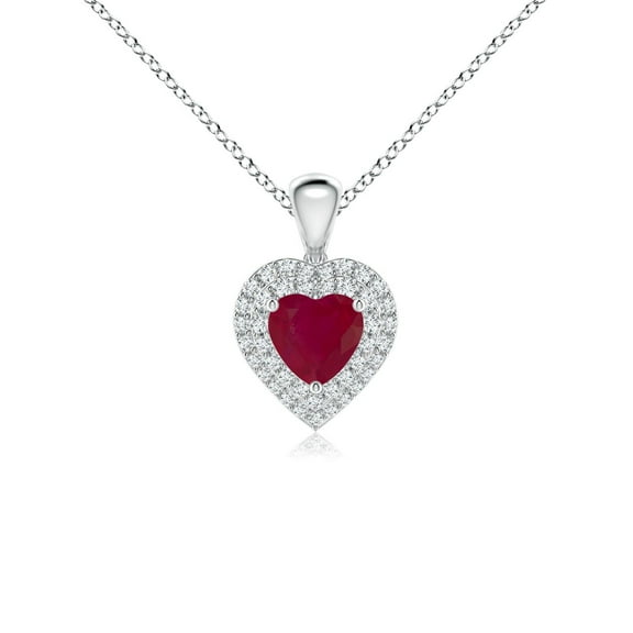 ANGARA Natural Ruby Heart Pendant with Diamond Double Halo in 14K White Gold for Women (Size-5mm) | July Birthstone, Birthday, Anniversary, Jewelry Gift for Women | Natural Ruby Necklace