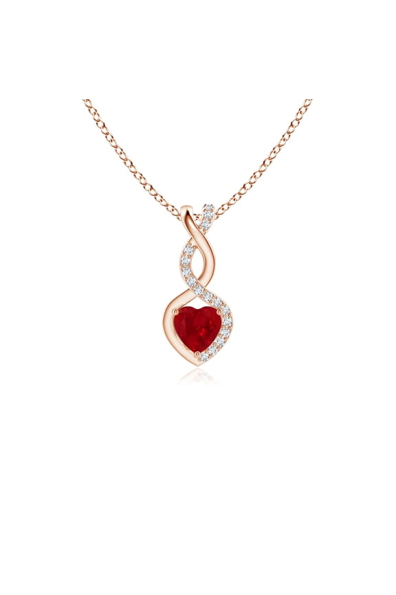 Natural Ruby Infinity Heart Pendant with Diamonds in 14K Rose Gold for Women (Size-4mm) | July Birthstone, Birthday, Anniversary, Jewelry Gift for Women | Natural Ruby Necklace