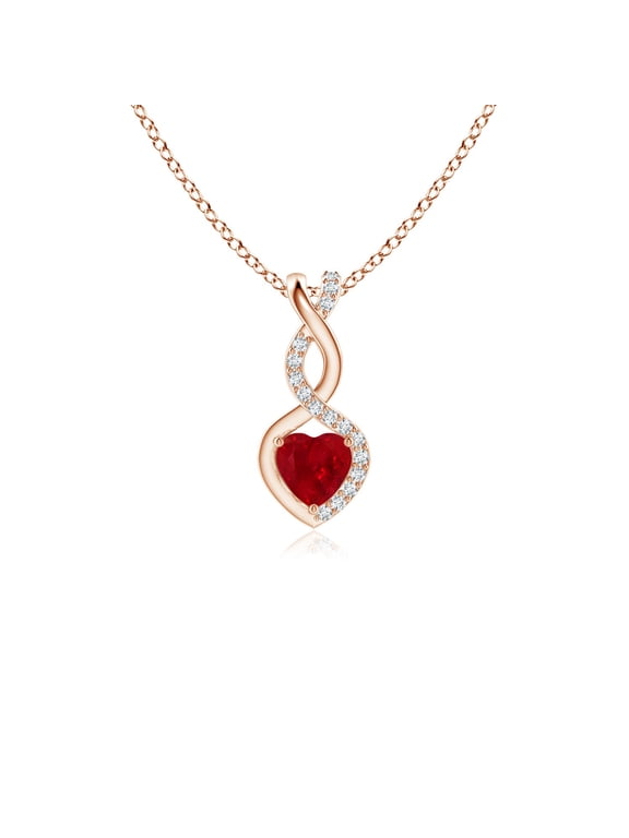 Natural Ruby Infinity Heart Pendant with Diamonds in 14K Rose Gold for Women (Size-4mm) | July Birthstone, Birthday, Anniversary, Jewelry Gift for Women | Natural Ruby Necklace
