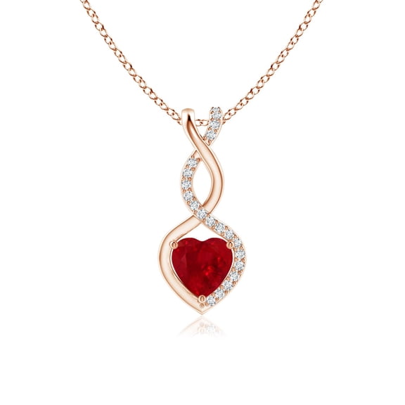 ANGARA Natural Ruby Infinity Heart Pendant with Diamonds in 14K Rose Gold for Women (Size-5mm) | July Birthstone, Birthday, Anniversary, Jewelry Gift for Women | Natural Ruby Necklace