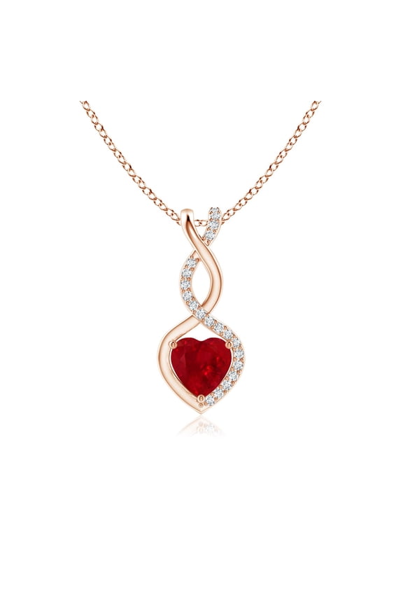 Natural Ruby Infinity Heart Pendant with Diamonds in 14K Rose Gold for Women (Size-5mm) | July Birthstone, Birthday, Anniversary, Jewelry Gift for Women | Natural Ruby Necklace