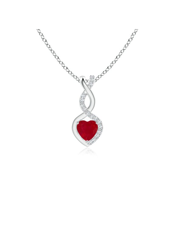 Natural Ruby Infinity Heart Pendant with Diamonds in 14K White Gold for Women (Size-4mm) | July Birthstone, Birthday, Anniversary, Jewelry Gift for Women | Natural Ruby Necklace
