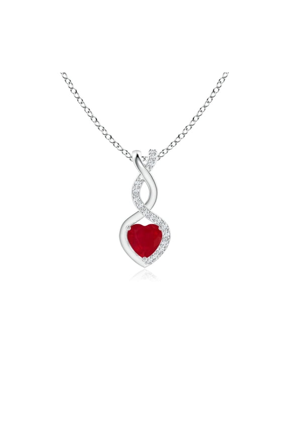 Natural Ruby Infinity Heart Pendant with Diamonds in 14K White Gold for Women (Size-4mm) | July Birthstone, Birthday, Anniversary, Jewelry Gift for Women | Natural Ruby Necklace