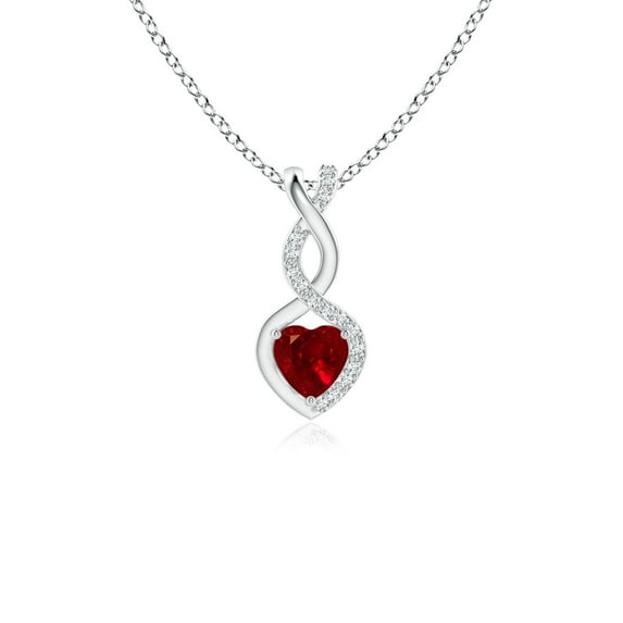 Angara Natural Ruby Necklace for Women in 14K White Gold (Size-4mm) - July Birthstone Jewelry | Ruby Heart Pendant