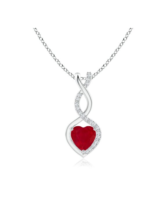 Natural Ruby Infinity Heart Pendant with Diamonds in 14K White Gold for Women (Size-5mm) | July Birthstone, Birthday, Anniversary, Jewelry Gift for Women | Natural Ruby Necklace