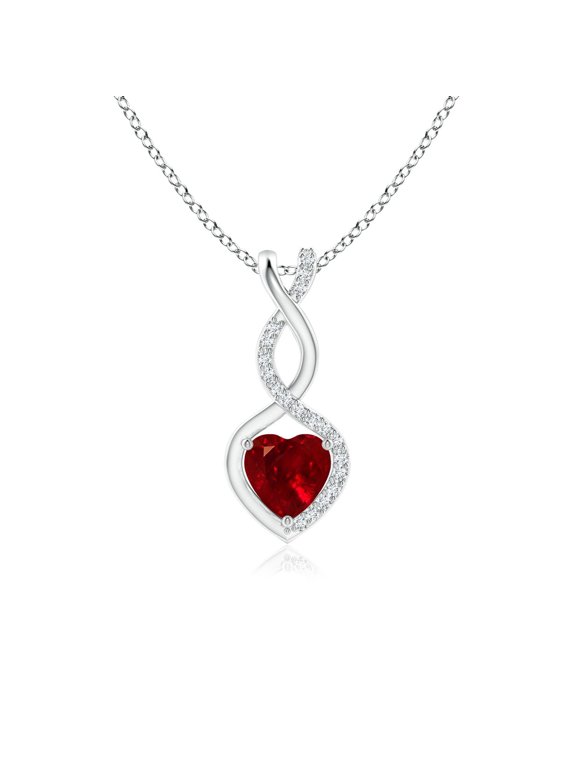 Natural Ruby Infinity Heart Pendant with Diamonds in 14K White Gold for Women (Size-5mm) | July Birthstone, Birthday, Anniversary, Jewelry Gift for Women | Natural Ruby Necklace