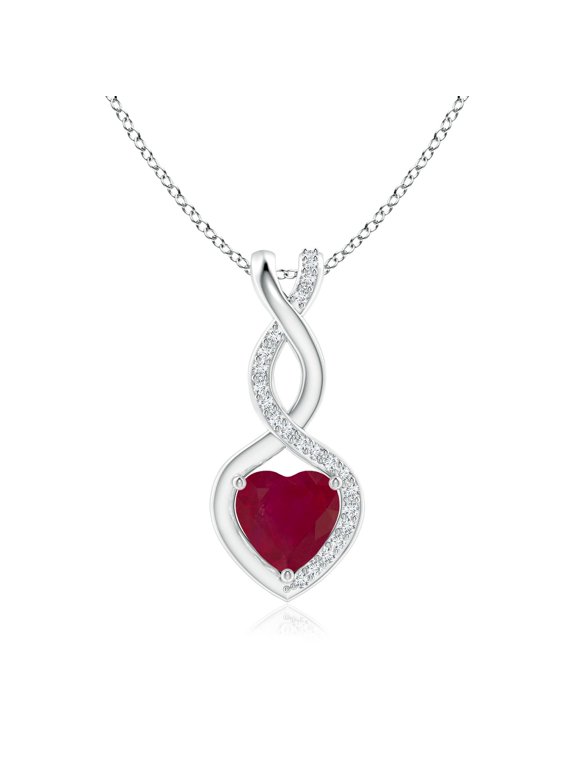 Natural Ruby Infinity Heart Pendant with Diamonds in 14K White Gold for Women (Size-6mm) | July Birthstone, Birthday, Anniversary, Jewelry Gift for Women | Natural Ruby Necklace
