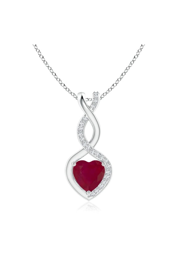 Natural Ruby Infinity Heart Pendant with Diamonds in 14K White Gold for Women (Size-6mm) | July Birthstone, Birthday, Anniversary, Jewelry Gift for Women | Natural Ruby Necklace