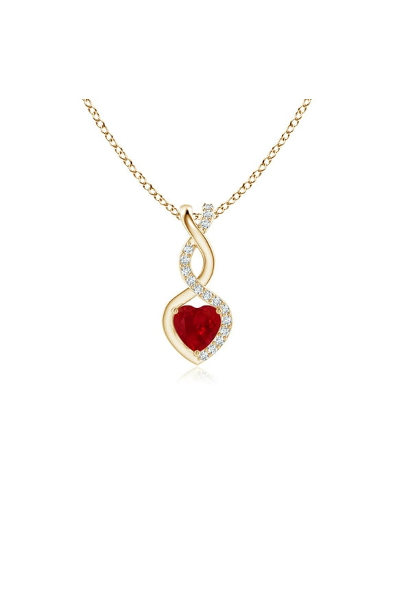 Natural Ruby Pendant Necklace for Women in 14K Yellow Gold (Size-4mm) - July Birthstone Jewelry | Ruby Infinity Heart Pendant