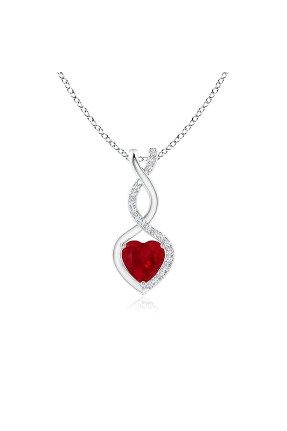 Natural Ruby Infinity Heart Pendant with Diamonds in 925 Sterling Silver for Women (Size-5mm) | July Birthstone, Birthday, Anniversary, Jewelry Gift for Women | Natural Ruby Necklace