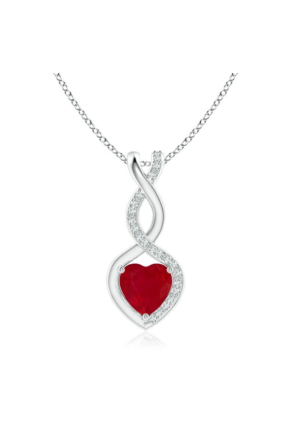 Natural Ruby Infinity Heart Pendant with Diamonds in 925 Sterling Silver for Women (Size-6mm) | July Birthstone, Birthday, Anniversary, Jewelry Gift for Women | Natural Ruby Necklace