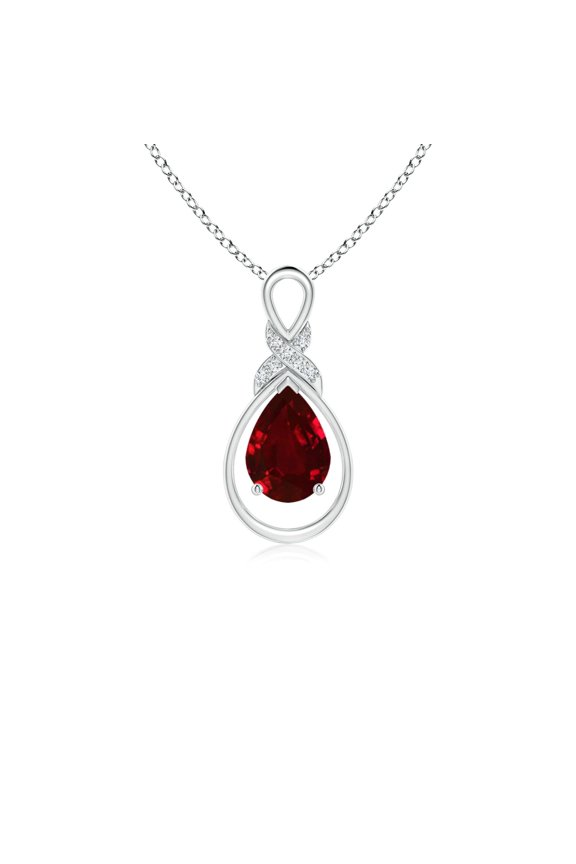 Natural Ruby Infinity Pendant with Diamond 'X' Motif in 925 Sterling Silver for Women (Size-7x5mm) | July Birthstone, Birthday, Anniversary, Jewelry Gift for Women | Natural Ruby Necklace