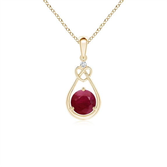 ANGARA Natural Ruby Knotted Heart Pendant with Diamond in 14K Yellow Gold for Women (Size-5mm) | July Birthstone, Birthday, Anniversary, Jewelry Gift for Women | Natural Ruby Necklace