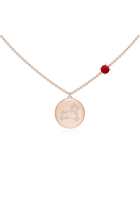 Natural Ruby Leo Constellation Medallion Pendant in 14K Rose Gold for Women (Size-4mm) | July Birthstone, Birthday, Anniversary, Jewelry Gift for Women | Natural Ruby Necklace