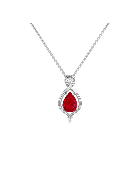 Natural Ruby Necklace for Women in Sterling Silver - Pear Ruby Infinity Twist Pendant Necklace, July Birthstone Jewelry