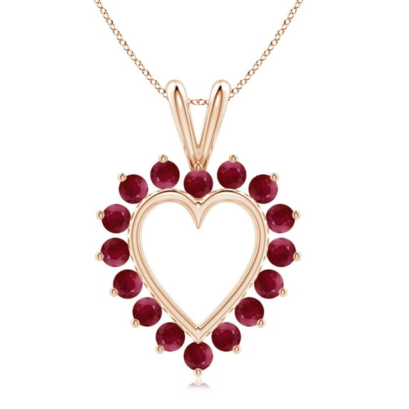 ANGARA Natural Ruby Open Heart V-Bale Pendant in 14K Rose Gold for Women (Size-2mm) | July Birthstone, Birthday, Anniversary, Jewelry Gift for Women | Natural Ruby Necklace