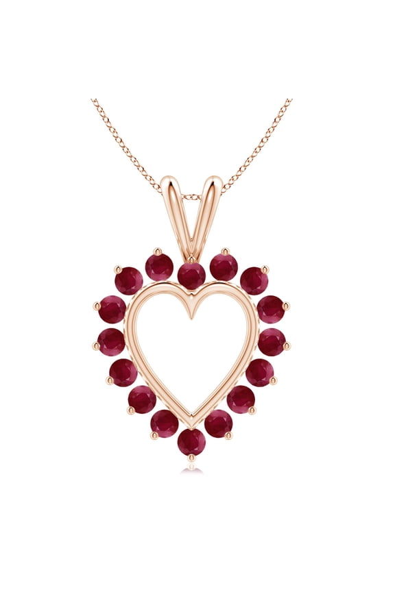 Natural Ruby Open Heart V-Bale Pendant in 14K Rose Gold for Women (Size-2mm) | July Birthstone, Birthday, Anniversary, Jewelry Gift for Women | Natural Ruby Necklace