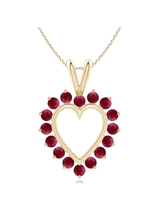 Natural Ruby Open Heart V-Bale Pendant in 14K Yellow Gold for Women (Size-2mm) | July Birthstone, Birthday, Anniversary, Jewelry Gift for Women | Natural Ruby Necklace