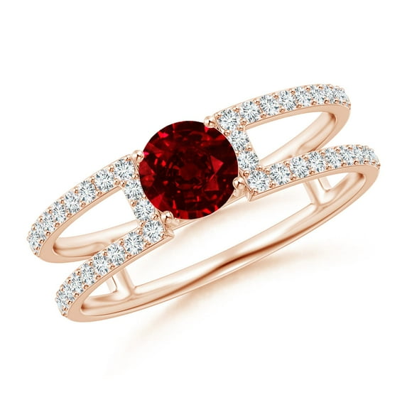 ANGARA Natural Ruby Parallel Split Shank Ring with Accents in 14K Rose Gold for Women (Size-5mm) | July Birthstone, Birthday, Anniversary, Jewelry Gift for Women | Natural Ruby Ring