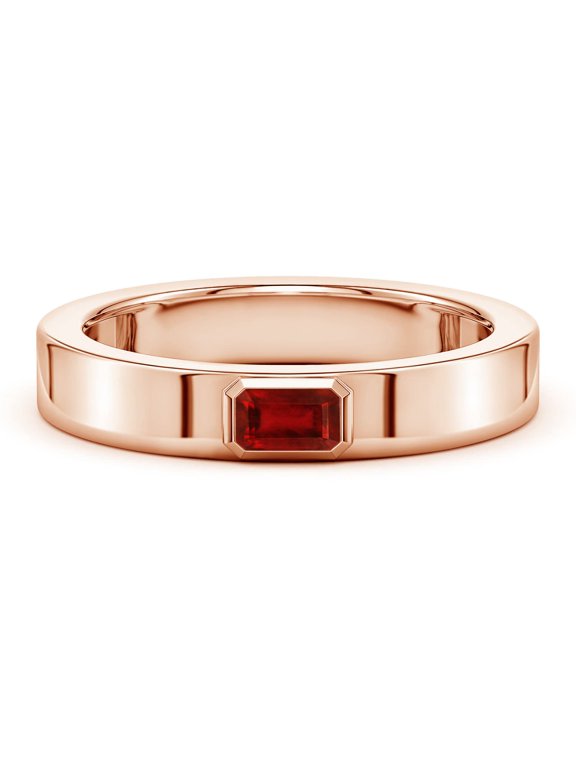 Natural Ruby Ring for Men - Bezel Set Emerald-Cut Ruby Men’s Ring in 14K Rose Gold | Ring Size - 10