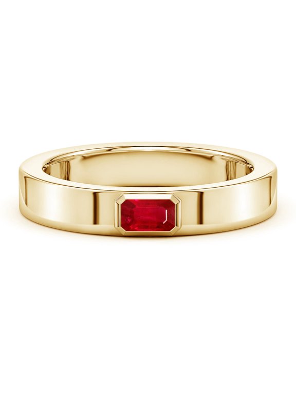 Natural Ruby Ring for Men - Bezel Set Emerald-Cut Ruby Men’s Ring in 14K Yellow Gold | Ring Size - 9