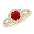thumbnail image 1 of ANGARA Natural Ruby Split Shank Ring with Diamond Hexagon Halo in 14K Yellow Gold for Women (Size-5mm) | July Birthstone, Birthday, Anniversary, Jewelry Gift for Women | Natural Ruby Ring, 1 of 10