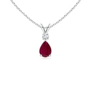 Natural Ruby Teardrop V-Bale Pendant Necklace with Diamond in 925 Sterling Silver for Women - July Birthstone Jewelry | Natural Ruby Necklace