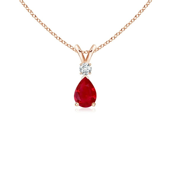 ANGARA Natural Ruby Teardrop Pendant with Diamond in 14K Rose Gold for Women (Size-6x4mm) | July Birthstone, Birthday, Anniversary, Jewelry Gift for Women | Natural Ruby Necklace