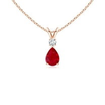 ANGARA Natural Ruby Teardrop Pendant with Diamond in 14K Rose Gold for Women (Size-6x4mm) | July Birthstone, Birthday, Anniversary, Jewelry Gift for Women | Natural Ruby Necklace