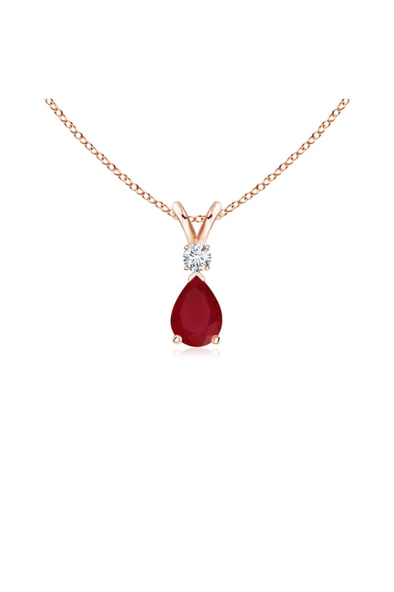 Natural Ruby Teardrop Pendant with Diamond in 14K Rose Gold for Women (Size-6x4mm) | July Birthstone, Birthday, Anniversary, Jewelry Gift for Women | Natural Ruby Necklace