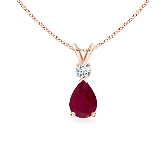 ANGARA Natural Ruby Teardrop Pendant with Diamond in 14K Rose Gold for Women (Size-7x5mm) | July Birthstone, Birthday, Anniversary, Jewelry Gift for Women | Natural Ruby Necklace