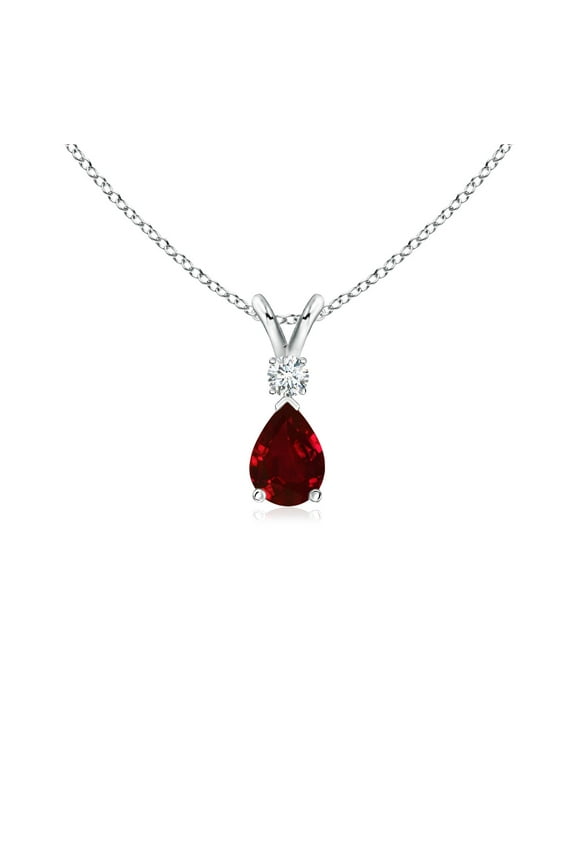 Natural Ruby Teardrop Pendant Necklace for Women in 14K White Gold (Size-6x4mm) - July Birthstone Jewelry | Ruby and Diamond Necklace