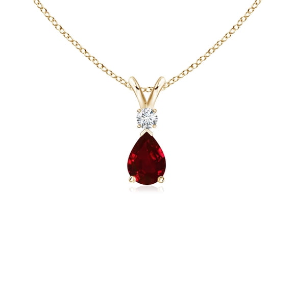 ANGARA Natural Ruby Teardrop Pendant with Diamond in 14K Yellow Gold for Women (Size-6x4mm) | July Birthstone, Birthday, Anniversary, Jewelry Gift for Women | Natural Ruby Necklace