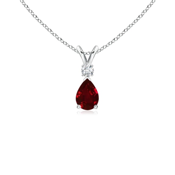 Angara Natural Ruby Teardrop V-Bale Pendant Necklace with Diamond in 925 Sterling Silver for Women - July Birthstone Jewelry | Natural Ruby Necklace