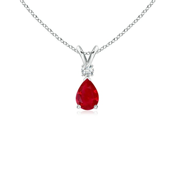 ANGARA Natural Ruby Teardrop Pendant with Diamond in 925 Sterling Silver for Women (Size-6x4mm) | July Birthstone, Birthday, Anniversary, Jewelry Gift for Women | Natural Ruby Necklace