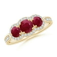 thumbnail image 1 of ANGARA Natural Ruby Three Stone Diamond Split Shank Ring in 14K Yellow Gold for Women (Size-5mm) | July Birthstone, Birthday, Anniversary, Jewelry Gift for Women | Natural Ruby Ring, 1 of 9