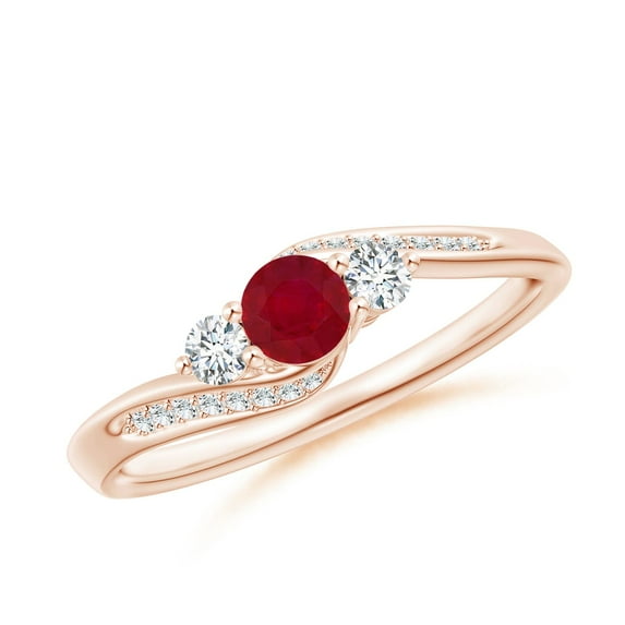 ANGARA Natural Ruby and Diamond Three Stone Bypass Ring in 14K Rose Gold for Women (Size-4mm) | July Birthstone Jewelry for Her