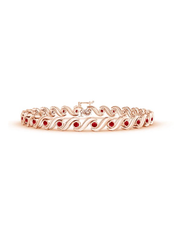 Natural S Swirl Link Illusion Ruby Tennis Bracelet in 14K Rose Gold for Women (Size-1.3mm) | July Birthstone, Birthday, Anniversary, Jewelry Gift for Women | Natural Ruby Bracelet