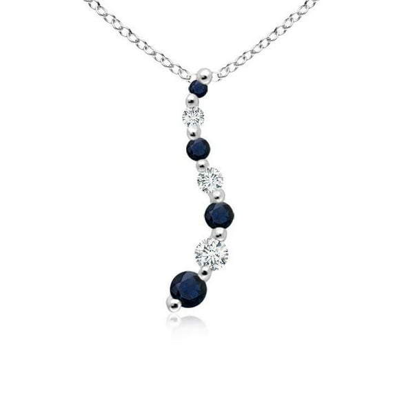 ANGARA Natural Sapphire and Diamond Curved Journey Pendant in 14K White Gold for Women (Size-3.2mm) | September Birthstone, Anniversary, Jewelry Gift for Women | Natural Blue Sapphire Necklace