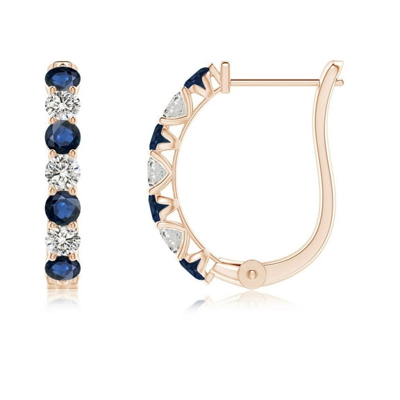 ANGARA Natural Sapphire and Diamond Huggie Hoop Earrings in 14K Rose Gold for Women (Size-2.5mm) | September Birthstone, Birthday, Anniversary, Jewelry Gift for Women | Natural Blue Sapphire Earrings