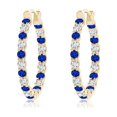 thumbnail image 1 of ANGARA Natural Sapphire & Diamond Inside Out Hoop Earrings in 14K Yellow Gold for Women (Size-1.7mm) | September Birthstone, Anniversary, Jewelry Gift for Women | Natural Blue Sapphire Earrings, 1 of 9