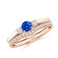 thumbnail image 1 of ANGARA Natural Sapphire and Diamond Three Stone Bridal Set in 14K Rose Gold for Women (Size-4mm) | September Birthstone, Birthday, Anniversary, Jewelry Gift for Women | Natural Blue Sapphire Ring, 1 of 8