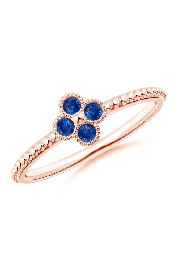 Natural Sapphire Four Leaf Clover Ring with Beaded Shank in 14K Rose Gold for Women (Size-2mm) | September Birthstone, Anniversary, Jewelry Gift for Women | Natural Blue Sapphire Ring