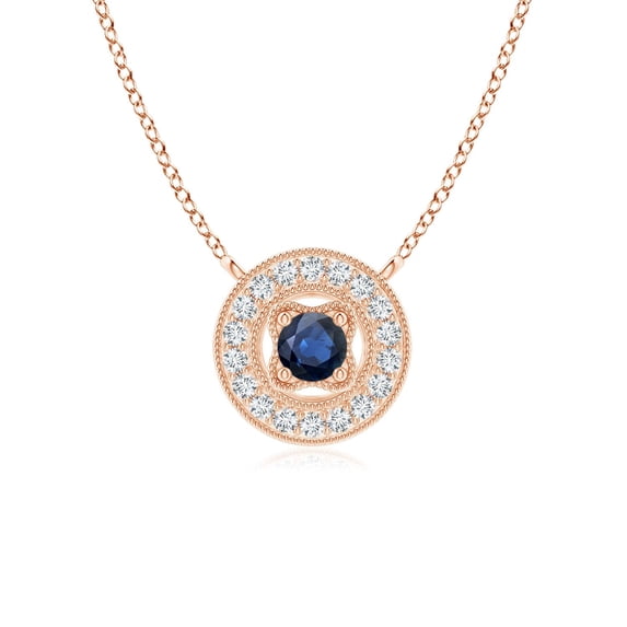 ANGARA Natural Sapphire Halo Pendant with Milgrain Detailing in 14K Rose Gold for Women (Size-2.5mm) | September Birthstone, Anniversary, Jewelry Gift for Women | Natural Blue Sapphire Necklace