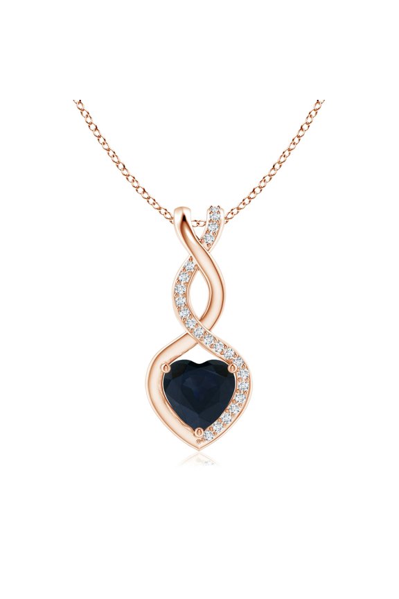 Natural Sapphire Infinity Heart Pendant with Diamonds in 14K Rose Gold for Women (Size-6mm) | September Birthstone, Anniversary, Jewelry Gift for Women | Natural Blue Sapphire Necklace