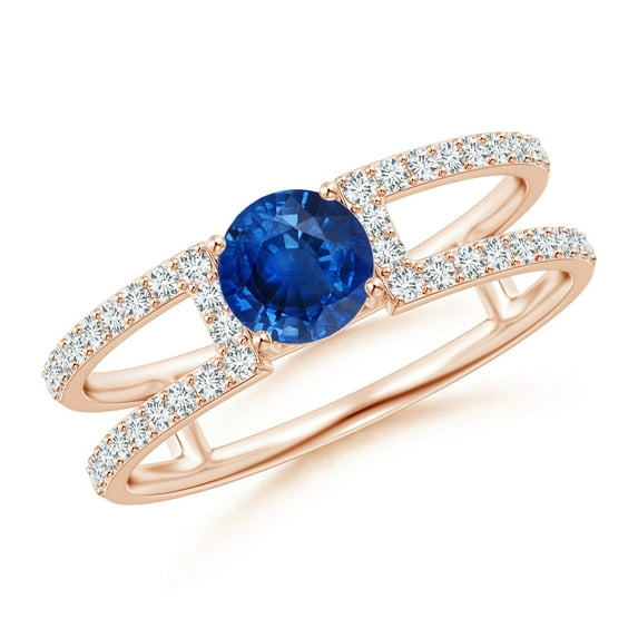 ANGARA Natural Sapphire Parallel Split Shank Ring with Accents in 14K Rose Gold for Women (Size-5mm) | September Birthstone, Birthday, Anniversary, Jewelry Gift for Women | Natural Blue Sapphire Ring