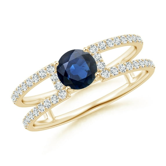 ANGARA Natural Sapphire Parallel Split Shank Ring with Accents in 14K Yellow Gold for Women (Size-5mm) | September Birthstone, Anniversary, Jewelry Gift for Women | Natural Blue Sapphire Ring