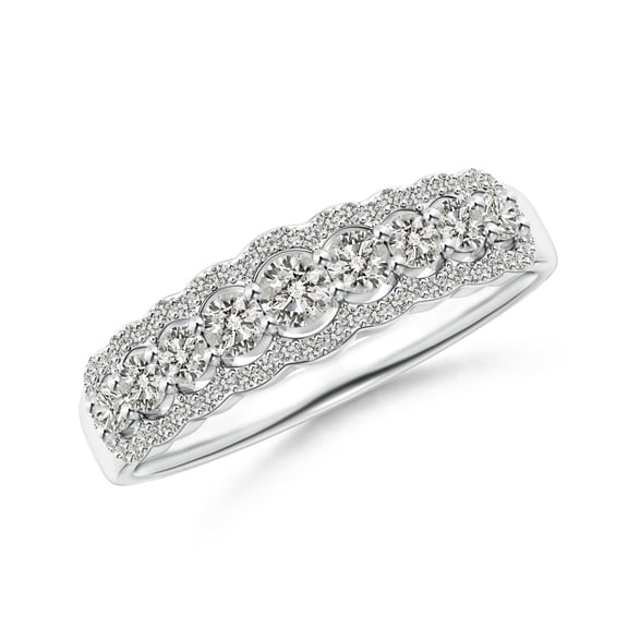 ANGARA Natural Scalloped-Edge Diamond Nine Stone Anniversary Ring in 14K White Gold for Women (Size-2.6mm| Color-K| Clarity-I3) | Anniversary, Jewelry Gift for Women | Natural Diamond Ring